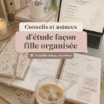Astuces d'études pour les jeunes filles avec un bureau bien organisé.