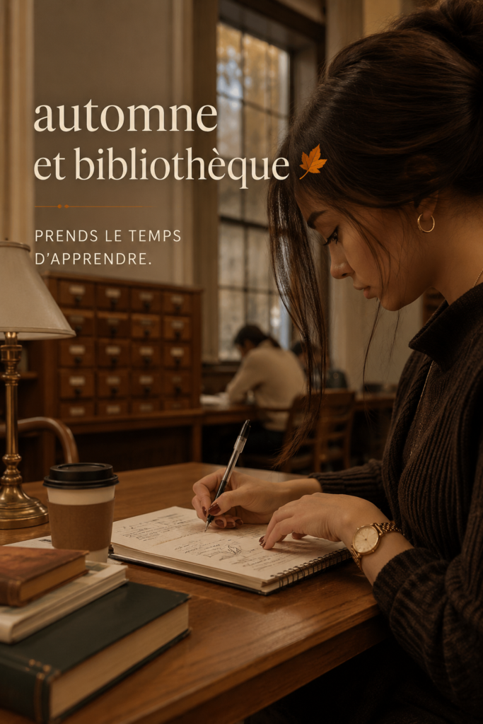 Bibliothèque avec des livres sur les étagères portant des couleurs d'automne.