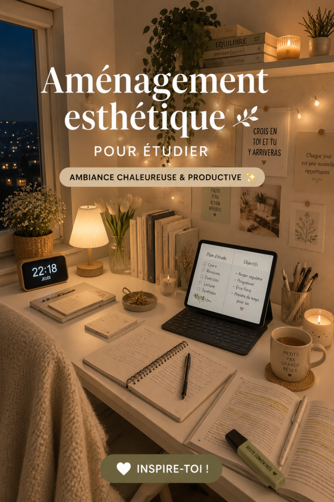 Un bureau esthétique avec des plantes et une décoration chaleureuse