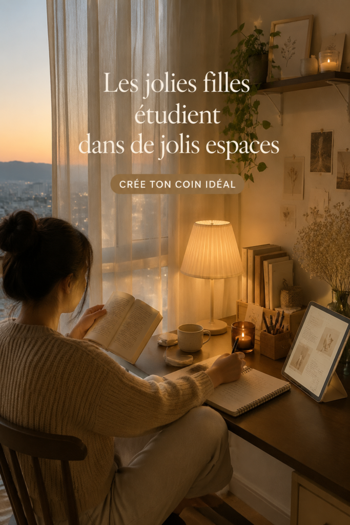 Espace d'étude bien décoré avec des plantes et un bureau organisé