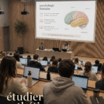 Un bureau d'étude esthétique avec des éléments décoratifs inspirants.