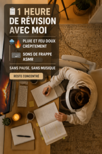 Un étudiant dans un espace d'étude calme avec une lumière douce et des éléments apaisants.