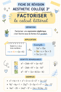 Fiche de révision sur la factorisation en maths pour collégiens