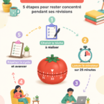 Étudiant utilisant la méthode Pomodoro avec un minuteur pour ses révisions