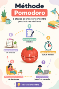 Étudiant utilisant la méthode Pomodoro avec un minuteur pour ses révisions