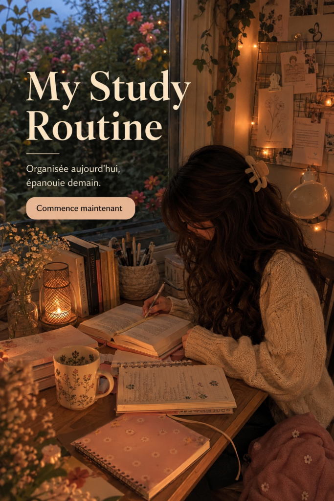 Une étudiante concentrée sur une table avec des livres et un ordinateur lors de son étude.