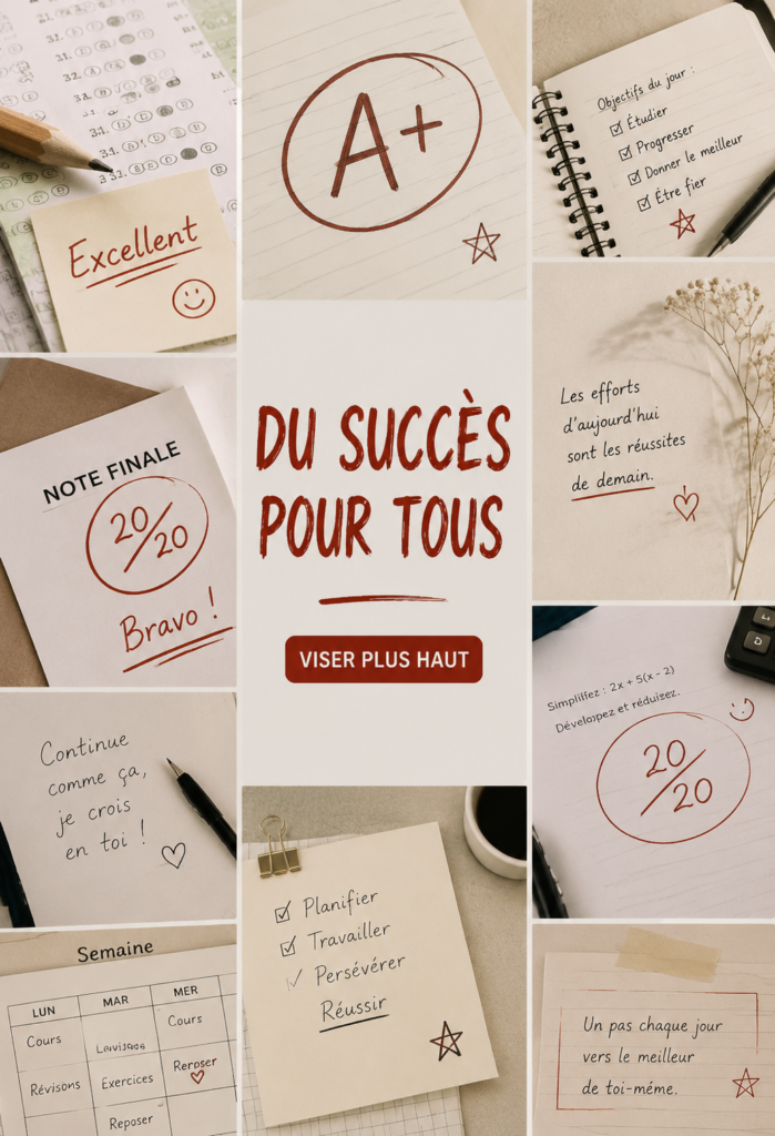 Une personne souriante tenant un panneau avec le mot 'Succès' en arrière-plan de paysages inspirants.