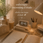 Un coin d'étude cosy avec une lumière douce et des plantes décoratives.