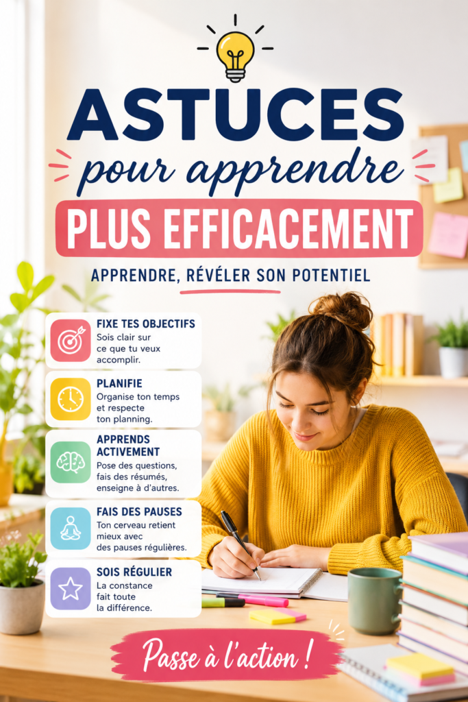 Un étudiant concentré sur ses études avec des notes et des livres autour de lui, illustrant les techniques d'apprentissage.