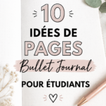 Bullet Journal ouvert avec des notes d'étudiants et des fournitures colorées sur un bureau.