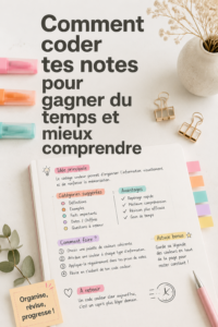 Études de notes colorées sur une table avec des surligneurs