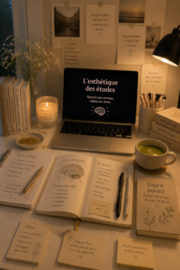 Une étude spacieuse et bien éclairée, avec des éléments décoratifs harmonieux qui créent une ambiance agréable.