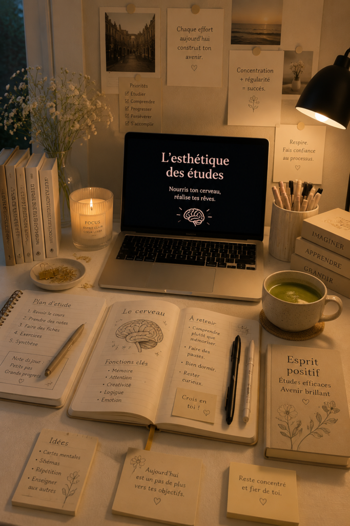Une étude spacieuse et bien éclairée, avec des éléments décoratifs harmonieux qui créent une ambiance agréable.