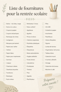 Checklist visuelle de fournitures scolaires essentielles pour la rentrée