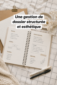 Un bureau bien organisé avec des documents structurés de manière esthétique.