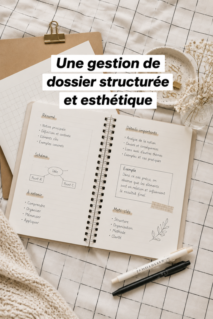 Un bureau bien organisé avec des documents structurés de manière esthétique.