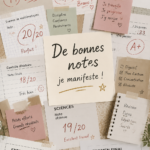 Un étudiant en train de réviser avec des notes bien organisées et des outils de manifestation