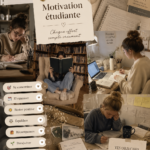 Un étudiant motivé devant son bureau, plein de fournitures d'études.