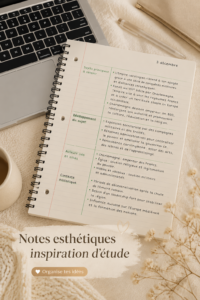 Des notes d'étude esthétiquement présentées avec des couleurs pastel et des illustrations.