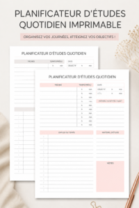 Planificateur d'étude quotidien imprimable avec sections pour organiser les tâches