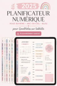 Planificateur numérique bohème 2025 affiché sur une tablette