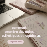 Prise de notes esthétiques sur un bureau avec des fournitures colorées