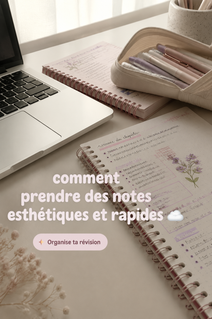 Prise de notes esthétiques sur un bureau avec des fournitures colorées