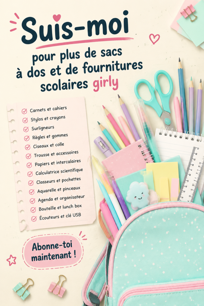 Un sac à dos tendance avec des fournitures scolaires à l'intérieur, représentant la rentrée estudiantine.