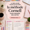 Illustration d'une feuille de notes selon la méthode Cornell, montrant la structure organisée.