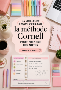 Illustration d'une feuille de notes selon la méthode Cornell, montrant la structure organisée.