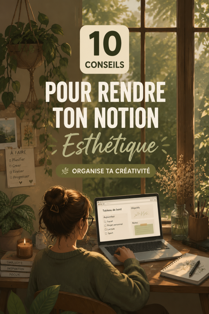 Capture d'écran d'une interface Notion esthétique, illustrant les différentes personnalisations.