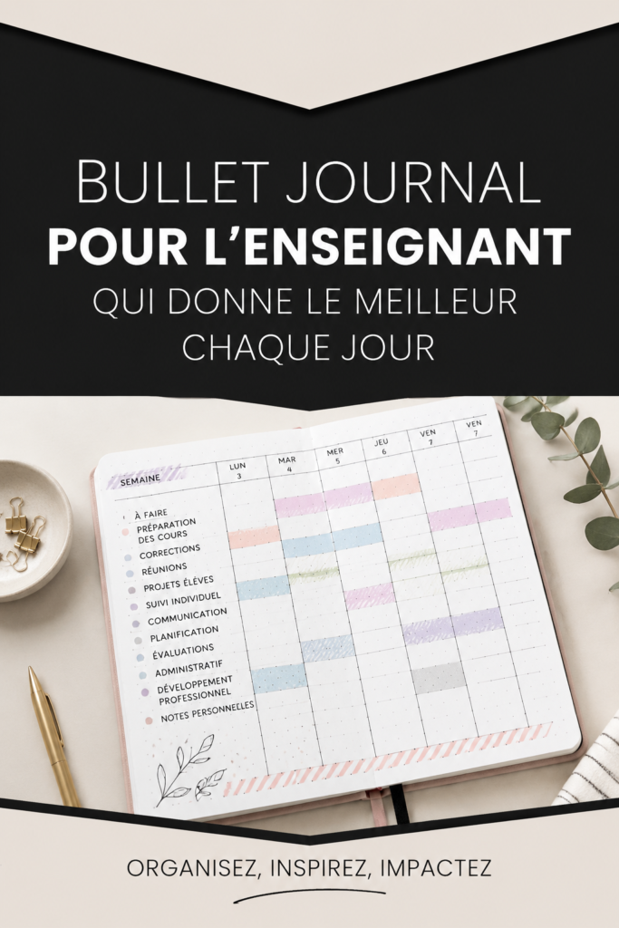 Un bullet journal richement décoré avec des notes et des illustrations pour l'organisation étudiante.