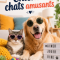 Un chien et un chat jouant ensemble dans le jardin, capturant un moment amusant.