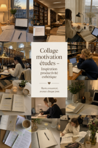 Un collage de motivation coloré et inspirant pour les étudiants, représentant des images et des citations motivantes.
