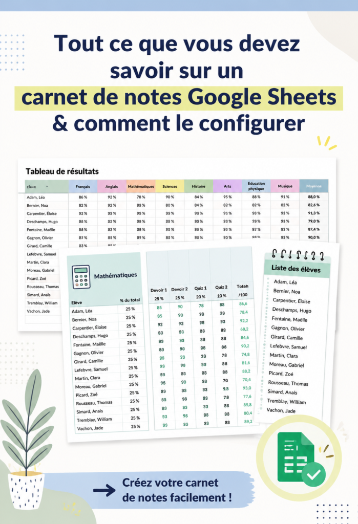 Capture d'écran d'un carnet de notes organisé sur Google Sheets