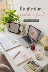 Étudiant équilibrant études et loisirs, représentant la productivité et la détente.