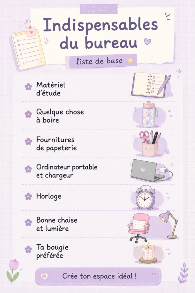 Un bureau étudiant bien organisé avec des fournitures et du matériel essentiel.