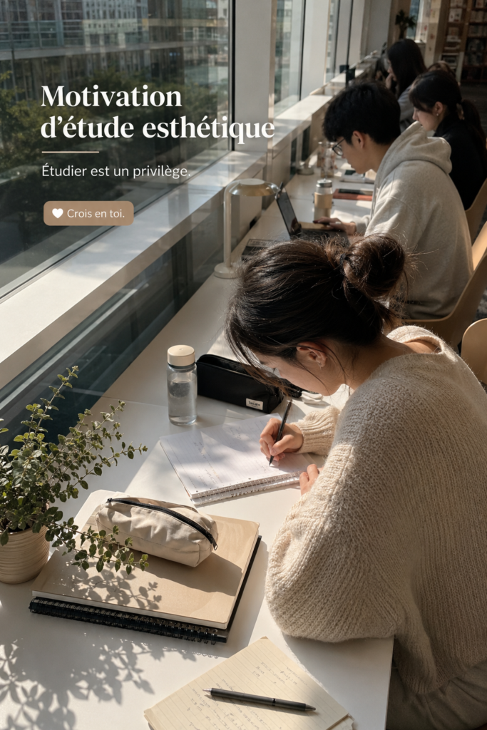 Espace d'étude esthétique et motivant avec des accessoires décoratifs