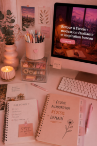 Un bureau d'étudiant bien organisé avec des fournitures colorées et des plantes