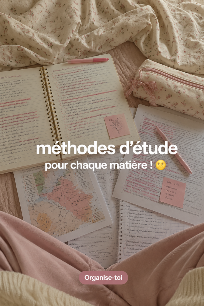Étudiant en train d'étudier avec des méthodes adaptées à chaque matière.