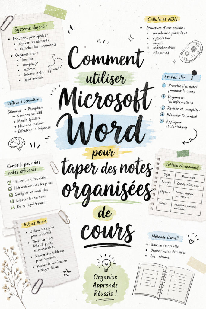 Étudiant utilisant Microsoft Word pour organiser ses notes