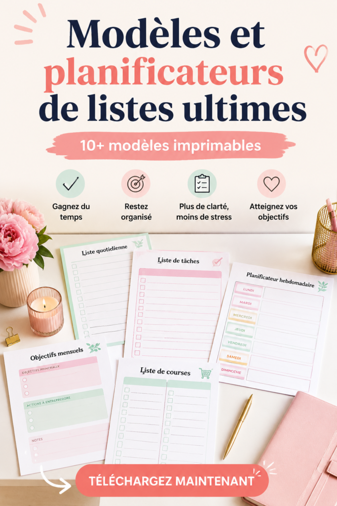 Template de planificateur étudiant illustrant une checklist d'organisation.
