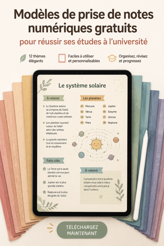 Exemple de modèle numérique gratuit pour la prise de notes universitaires.
