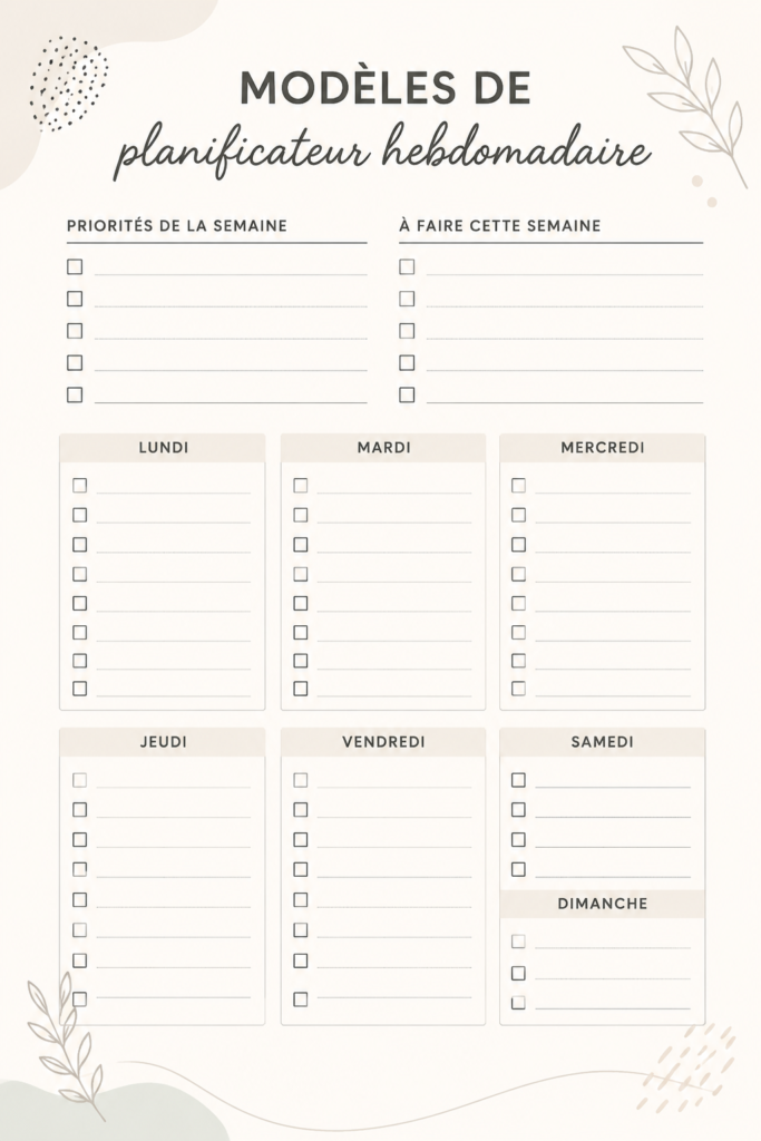 Un planner hebdomadaire ouvert avec des notes et des stylos, symbole d'une bonne organisation étudiante.