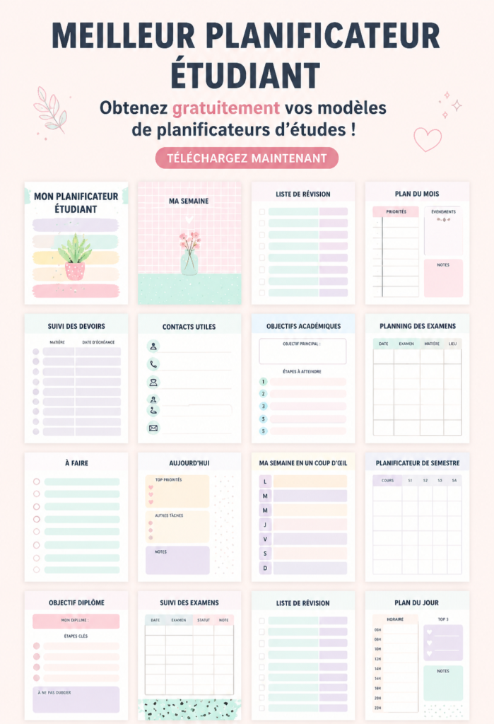 Un étudiant utilisant un modèle d'organisation pour planifier ses études