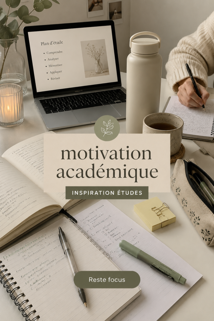 Un étudiant concentré sur ses études, entouré de matériel scolaire organisé, symbolisant la motivation académique.