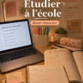 Une étudiante organisée en train d'étudier avec des outils de planification.