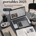 Un étudiant travaille sur un ordinateur portable sur son bureau d'étude, illustrant l'importance de la technologie.