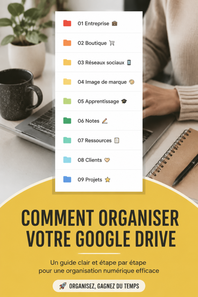 Capture d'écran d'une interface Google Drive bien organisée avec des dossiers thématiques