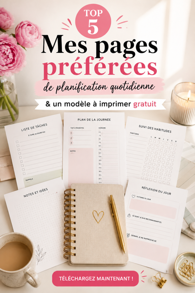 Un exemple de page de planificateur quotidien pour étudiants, avec des sections pour les tâches et les objectifs.